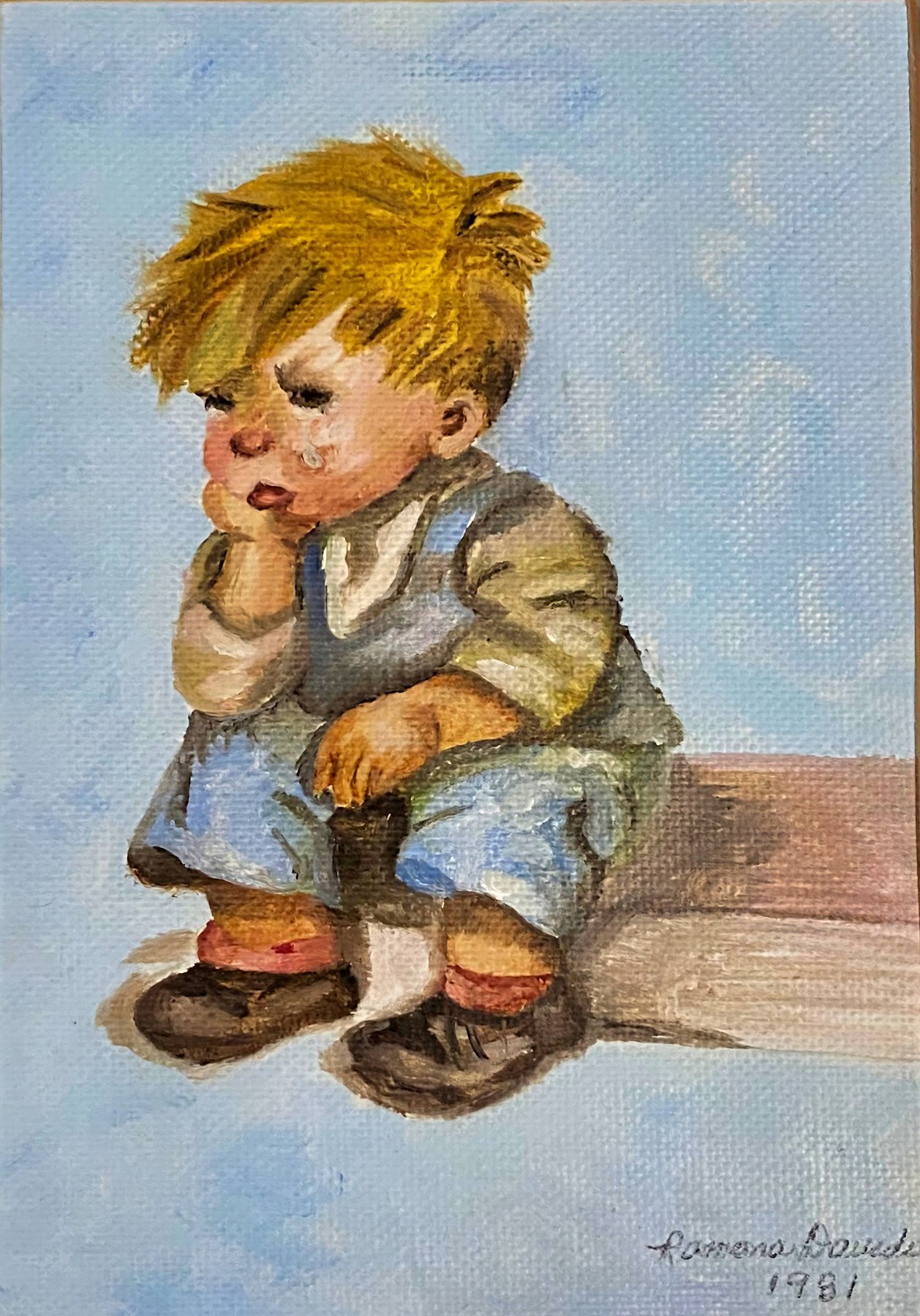A painted portrait of a young boy, painting by Kentucky artist Ramona Davidson