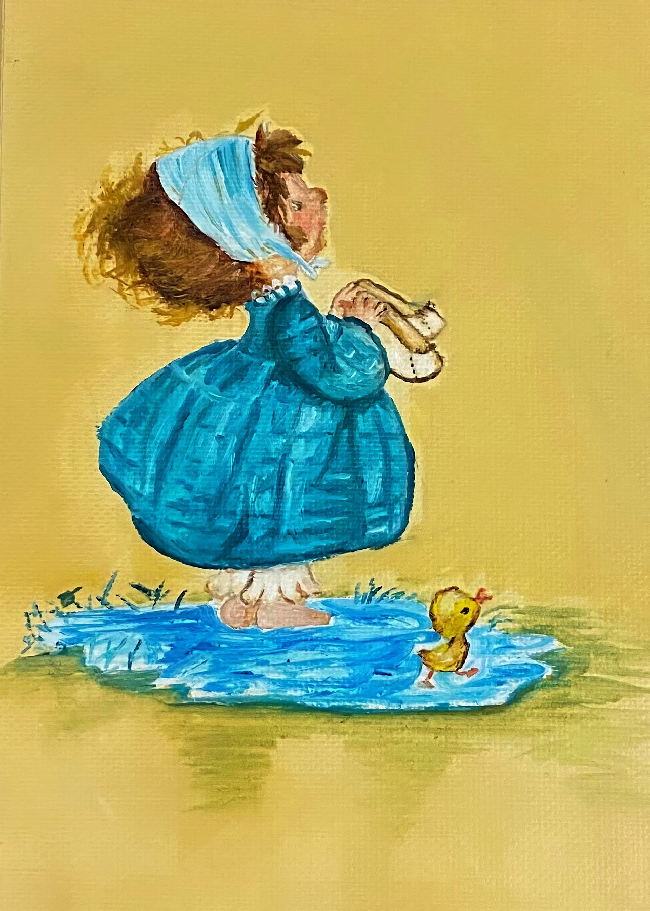 A painted portrait of a young girl in a blue dress, painting by Kentucky artist Ramona Davidson