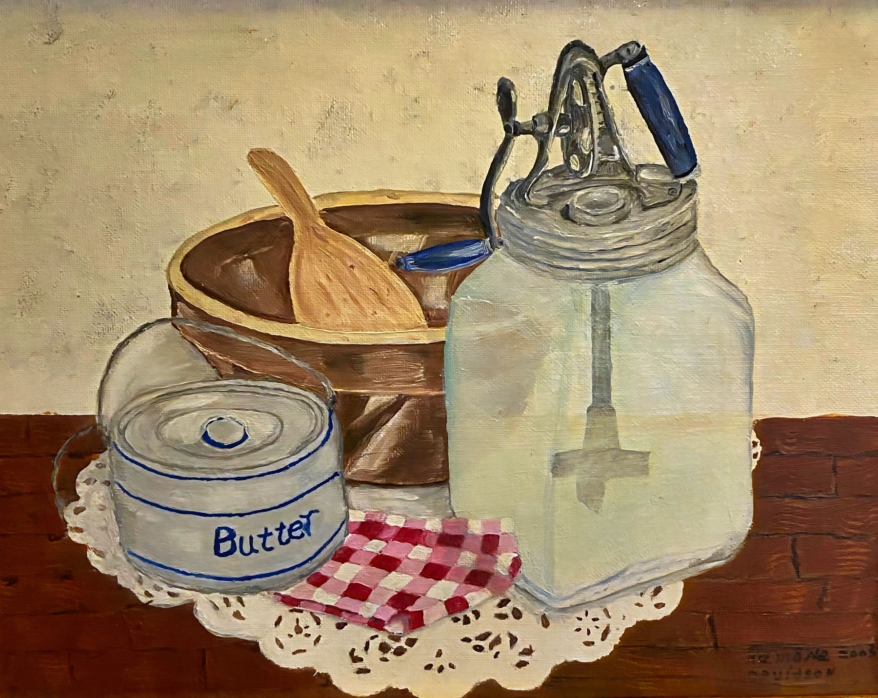 A country kitchen still life with everyday objects, painting by Kentucky artist Ramona Davidson