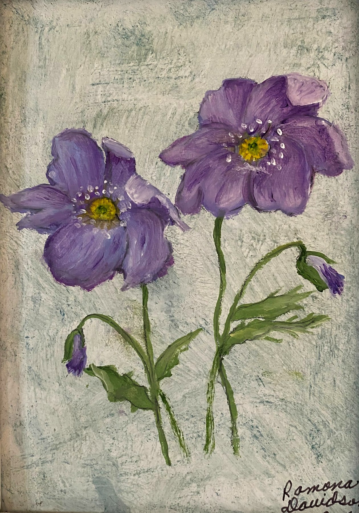 A cluster of purple flowers in bloom, painting by Kentucky artist Ramona Davidson