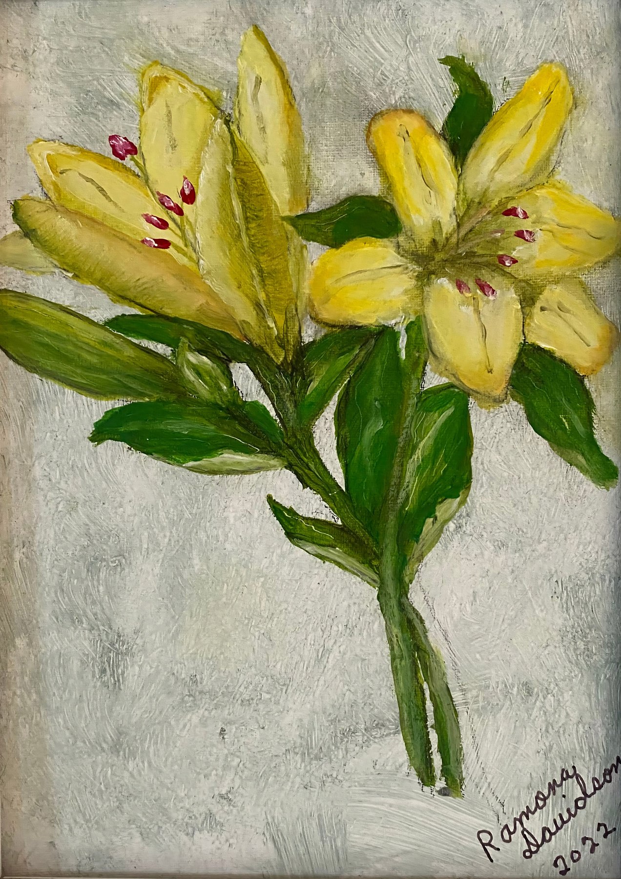 Yellow lilies in full bloom, painting by Kentucky artist Ramona Davidson