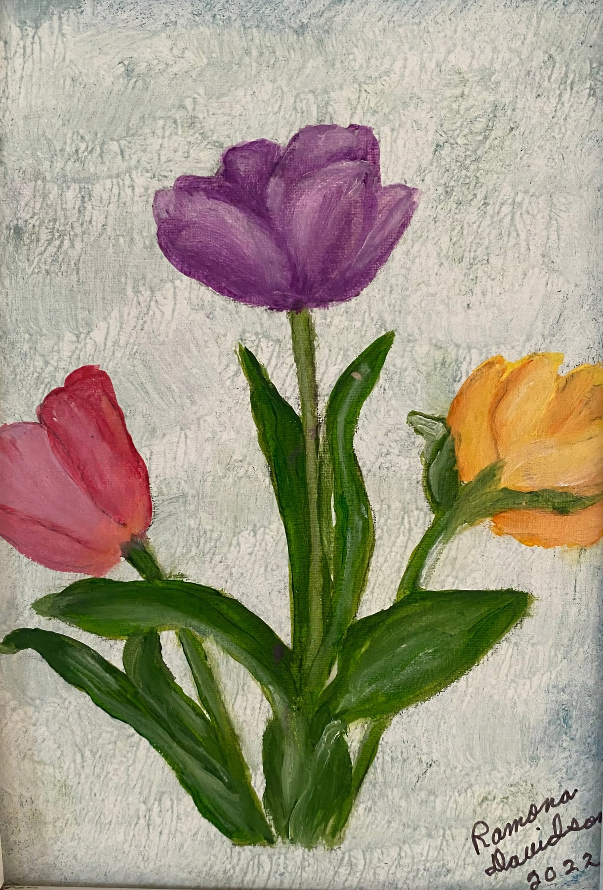 Tulips standing in soft light, painting by Kentucky artist Ramona Davidson